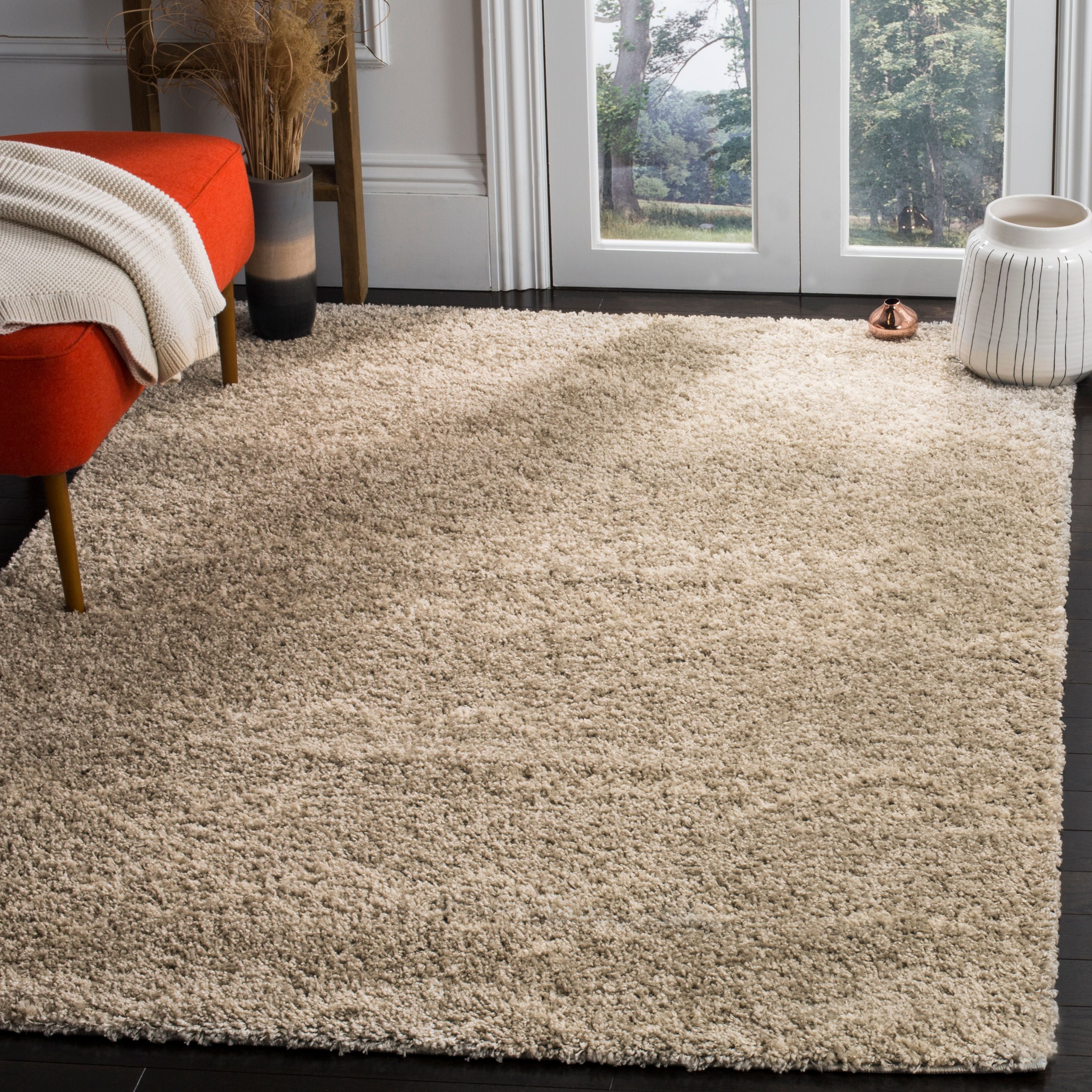 Luxurious Gray Square Hand-Knotted Shag Area Rug
