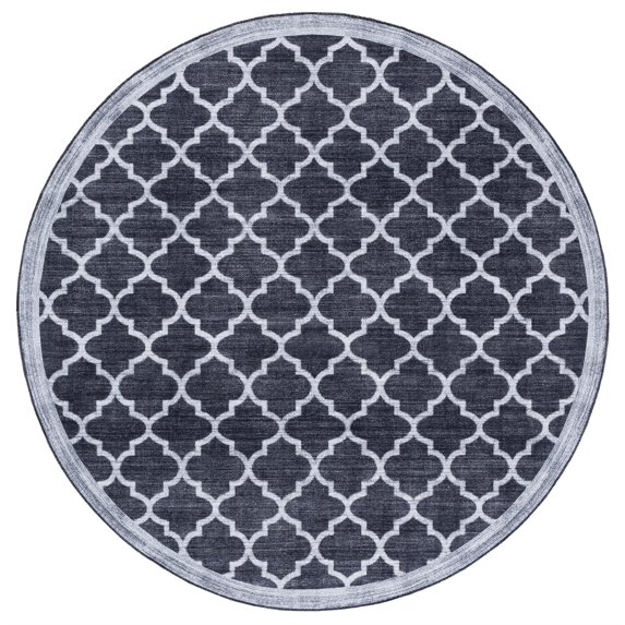 SAFAVIEH Arizona Shevon Trellis Polyester Area Rug, Black/Gray, 6' x 6' Round