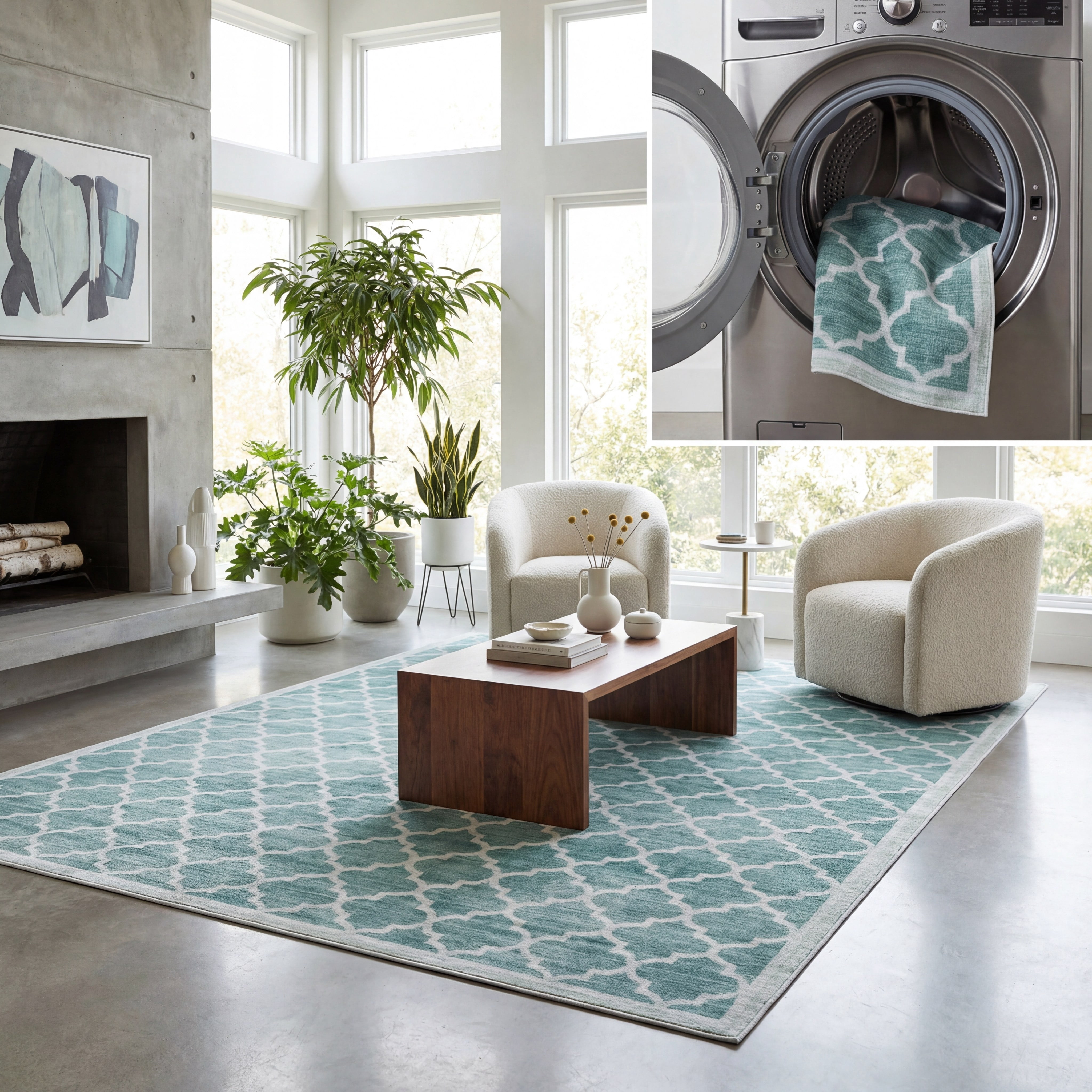 SAFAVIEH Arizona Shevon Trellis Polyester Machine Washable Area Rug, Green, 5' x 8'