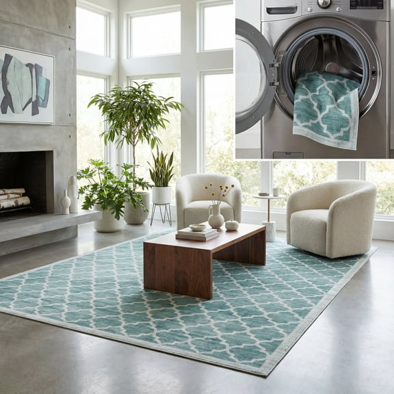 SAFAVIEH Arizona Shevon Trellis Polyester Machine Washable Area Rug, Green, 5' x 8'