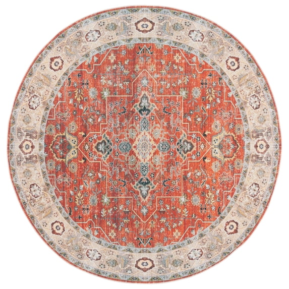 SAFAVIEH Arizona Shirley Oriental Machine Washable Area Rug, Rust/Beige, 6' x 6' Round