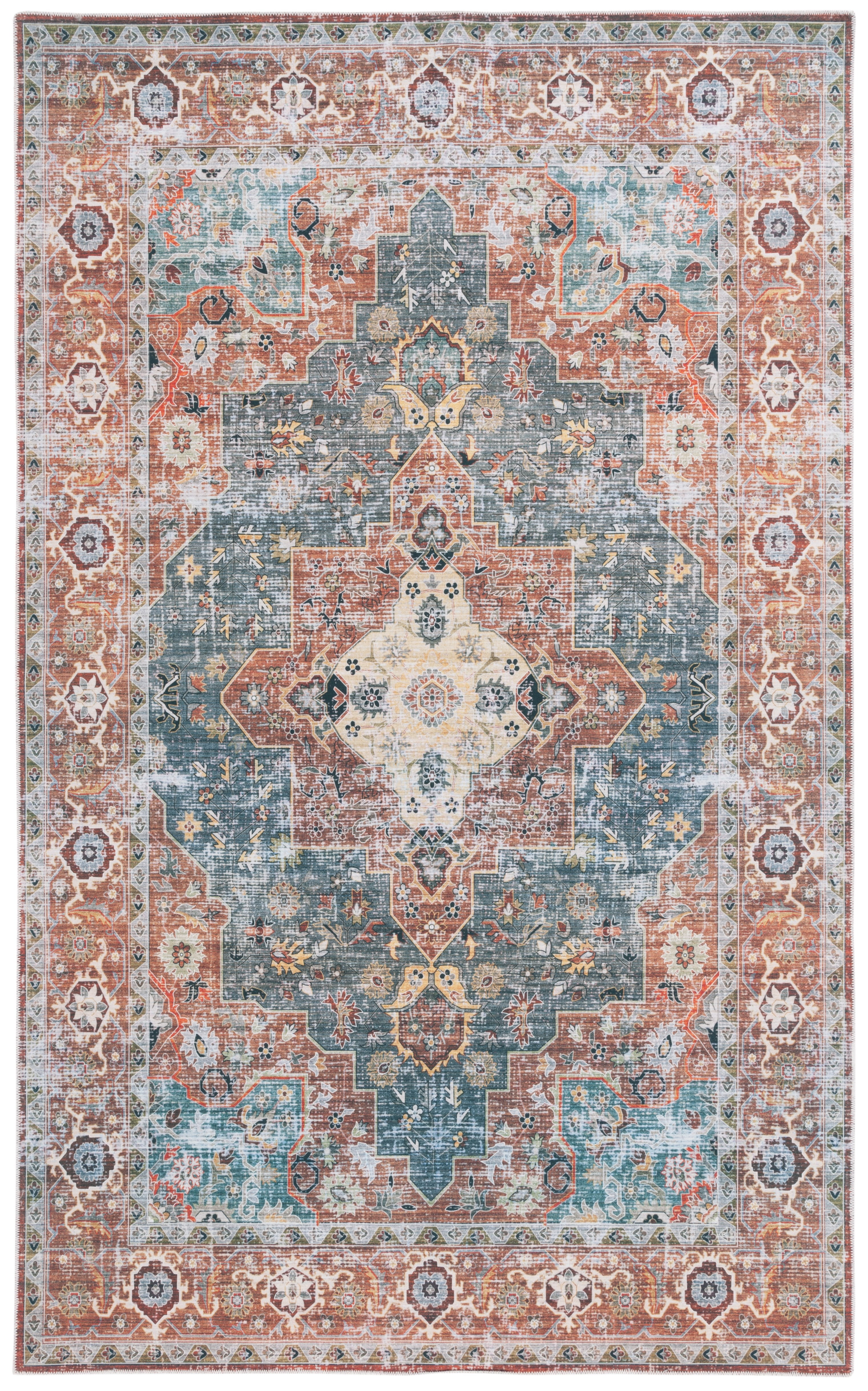 Arizona Rust and Blue Green 8' x 10' Synthetic Area Rug