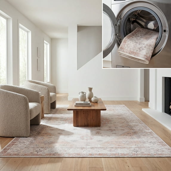 SAFAVIEH Arizona Tayler Medallion Polyester Area Rug, Beige/Rust, 8' x 10'
