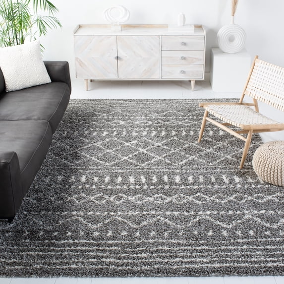SAFAVIEH Arizona Teagan Geometric Shag Area Rug, Brown/Ivory, 11' x 15'