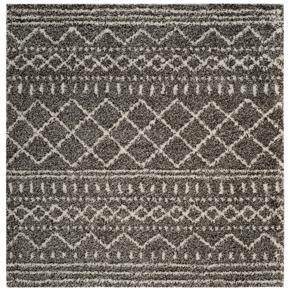 SAFAVIEH Arizona Teagan Geometric Shag Area Rug, Brown/Ivory, 3'2" x 3'2" Square