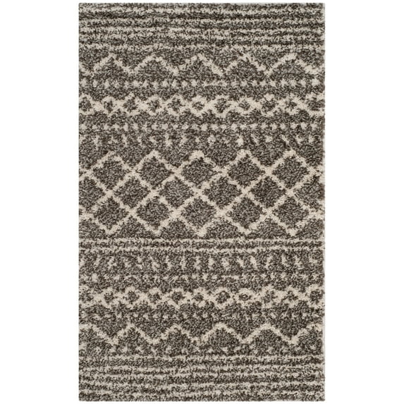 SAFAVIEH Arizona Teagan Geometric Shag Area Rug, Brown/Ivory, 3'2" x 5'