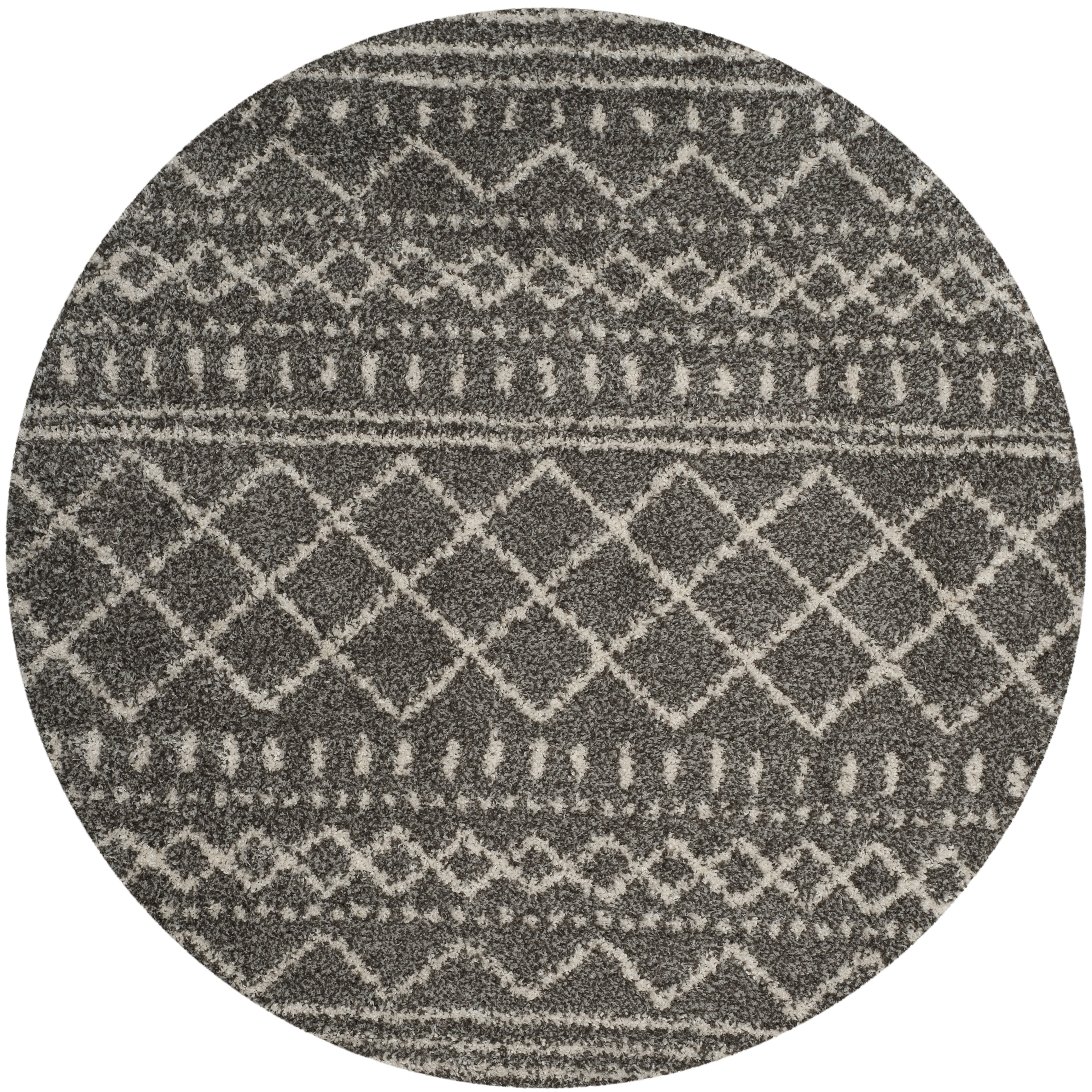 SAFAVIEH Arizona Teagan Geometric Shag Area Rug, Brown/Ivory, 5'1" x 5'1" Round