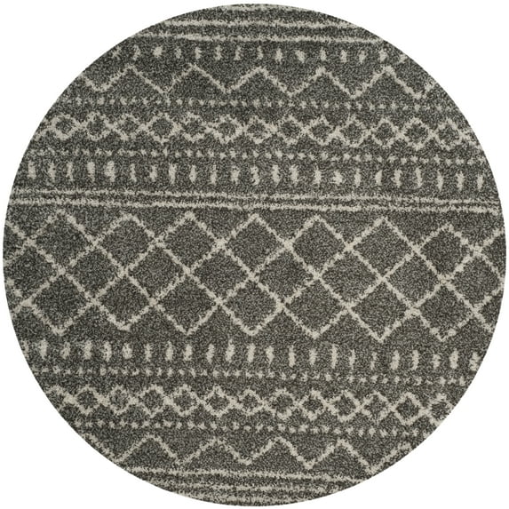 SAFAVIEH Arizona Teagan Geometric Shag Area Rug, Brown/Ivory, 8' x 8' Round