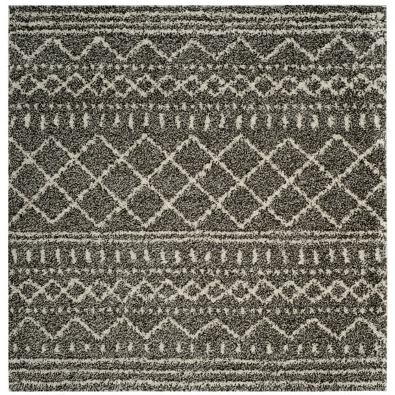 SAFAVIEH Arizona Teagan Geometric Shag Area Rug, Brown/Ivory, 8' x 8' Square