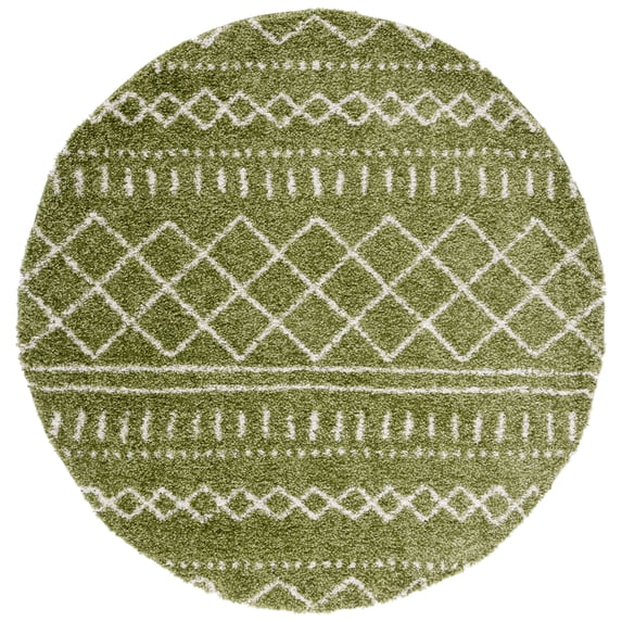 SAFAVIEH Arizona Teagan Geometric Shag Area Rug, Green/Ivory, 3'2" x 3'2" Round