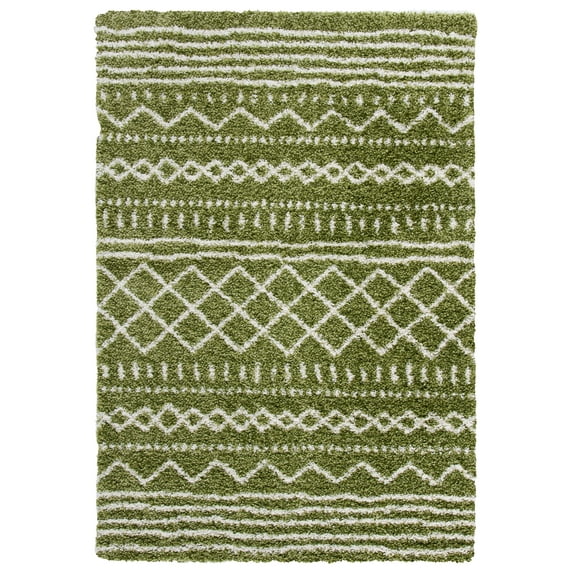 SAFAVIEH Arizona Teagan Geometric Shag Area Rug, Green/Ivory, 4' x 6'
