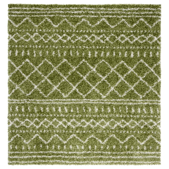 SAFAVIEH Arizona Teagan Geometric Shag Area Rug, Green/Ivory, 5'1" x 5'1" Square