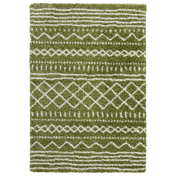 SAFAVIEH Arizona Teagan Geometric Shag Area Rug, Green/Ivory, 5'1" x 7'6"