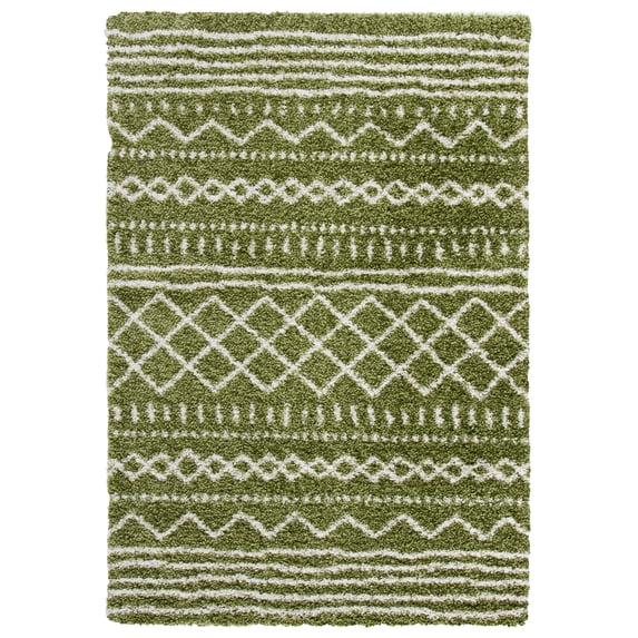 SAFAVIEH Arizona Teagan Geometric Shag Area Rug, Green/Ivory, 5'1" x 7'6"