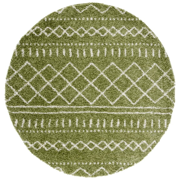 SAFAVIEH Arizona Teagan Geometric Shag Area Rug, Green/Ivory, 6'7" x 6'7" Round