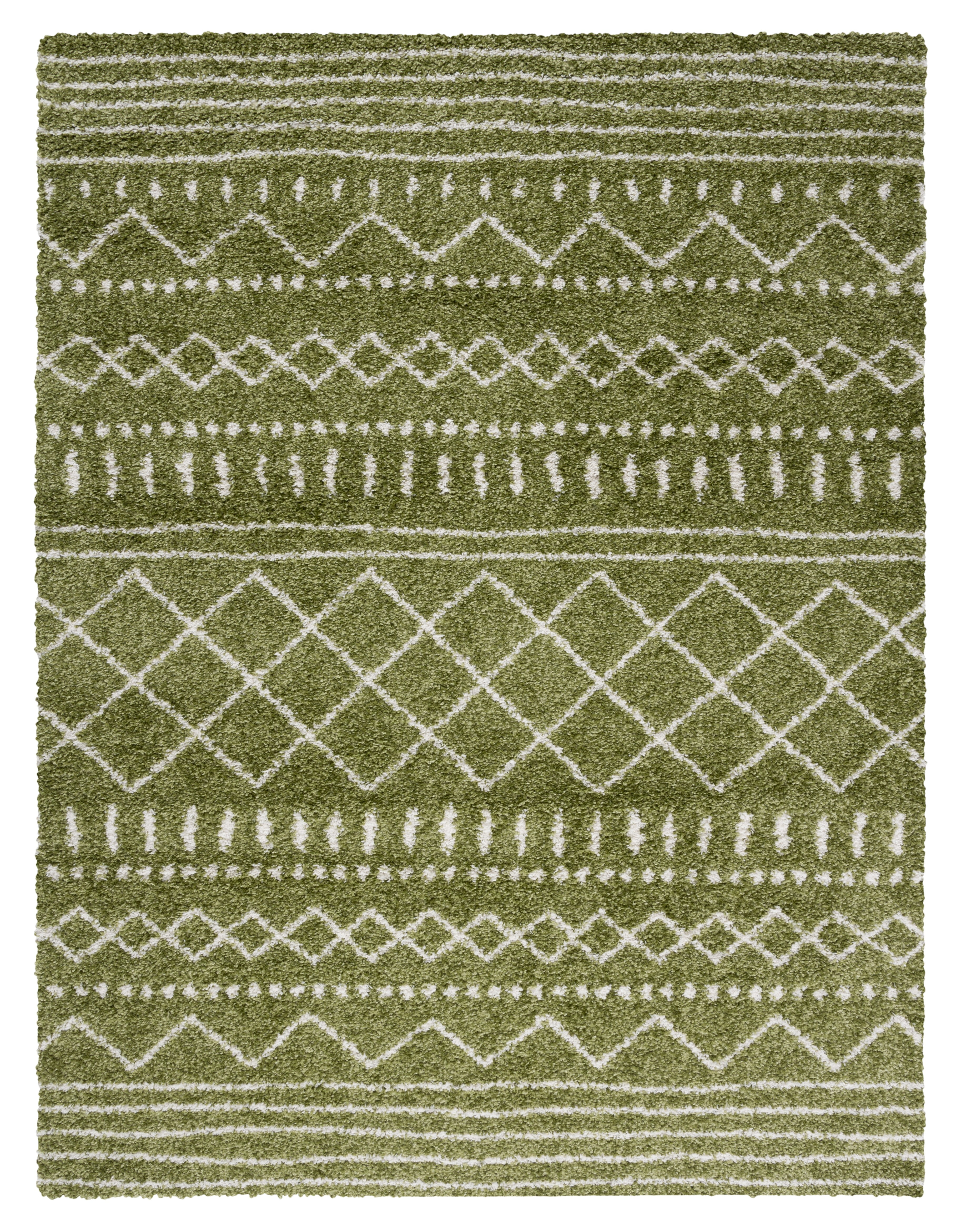 SAFAVIEH Arizona Teagan Geometric Shag Area Rug, Green/Ivory, 8' x 10'