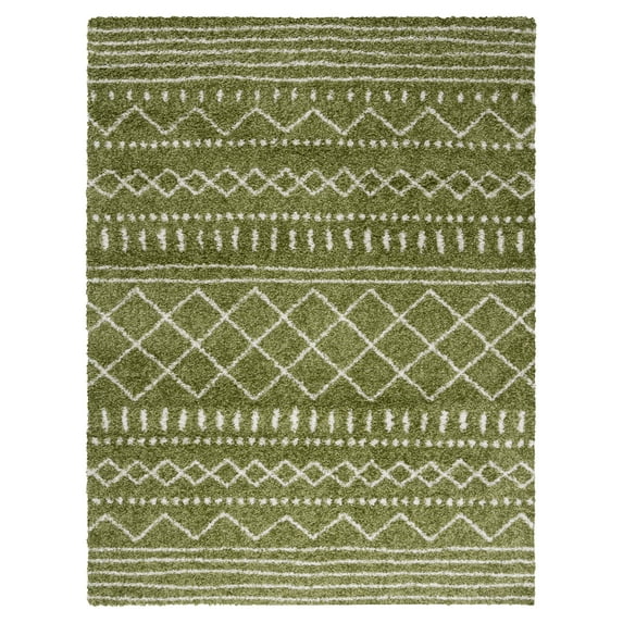 SAFAVIEH Arizona Teagan Geometric Shag Area Rug, Green/Ivory, 9' x 12'