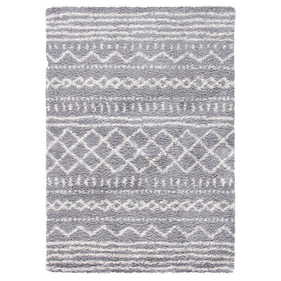 SAFAVIEH Arizona Teagan Geometric Shag Area Rug, Grey/Ivory, 2'3" x 4'