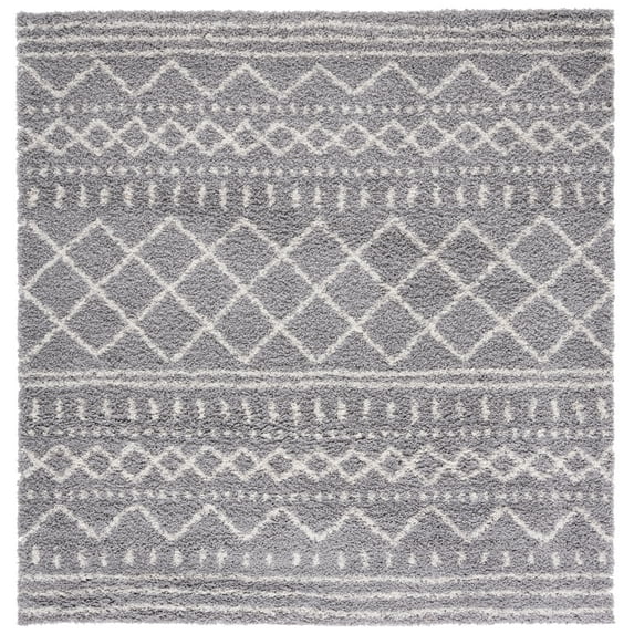 SAFAVIEH Arizona Teagan Geometric Shag Area Rug, Grey/Ivory, 3'2" x 3'2" Square