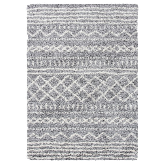 SAFAVIEH Arizona Teagan Geometric Shag Area Rug, Grey/Ivory, 4' x 6'