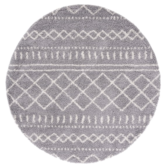 SAFAVIEH Arizona Teagan Geometric Shag Area Rug, Grey/Ivory, 6'7" x 6'7" Round
