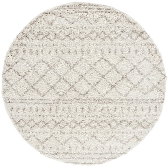SAFAVIEH Arizona Teagan Geometric Shag Area Rug, Ivory/Beige, 10' x 10' Round