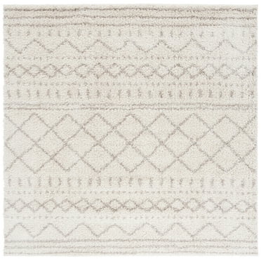 SAFAVIEH Arizona Teagan Geometric Shag Area Rug, Ivory/Beige, 10' x 10' Square