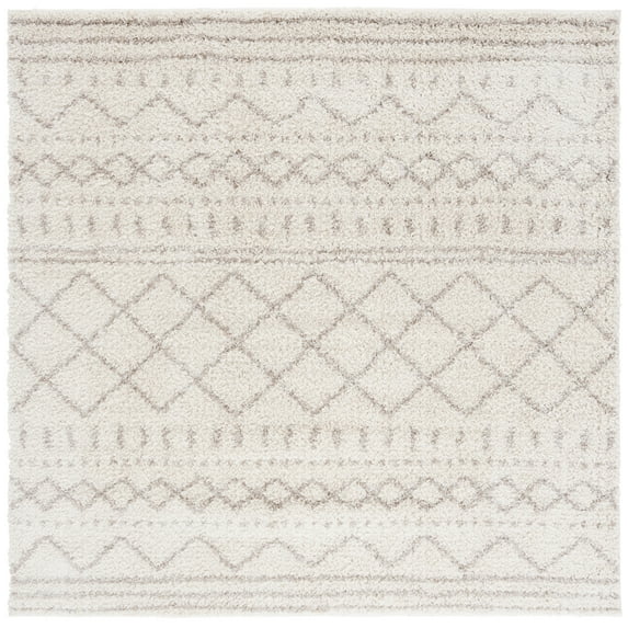 SAFAVIEH Arizona Teagan Geometric Shag Area Rug, Ivory/Beige, 10' x 10' Square