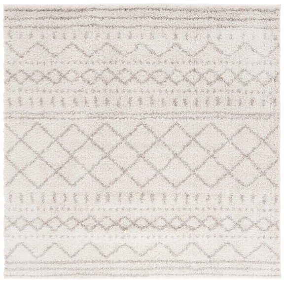 SAFAVIEH Arizona Teagan Geometric Shag Area Rug, Ivory/Beige, 11' x 11' Square