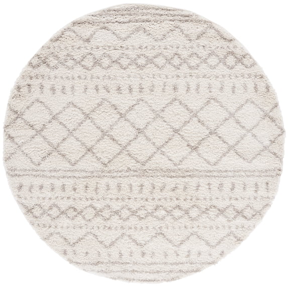 SAFAVIEH Arizona Teagan Geometric Shag Area Rug, Ivory/Beige, 3'2" x 3'2" Round