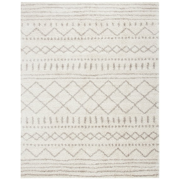 SAFAVIEH Arizona Teagan Geometric Shag Area Rug, Ivory/Beige, 6'7" x 9'2"