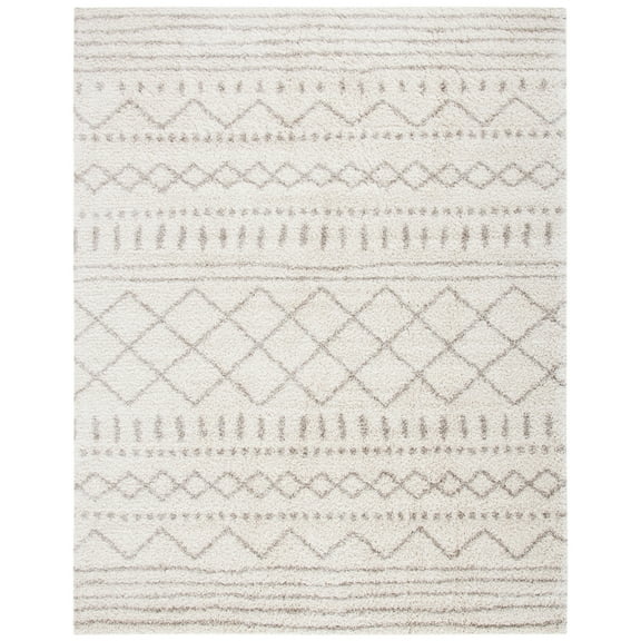 SAFAVIEH Arizona Teagan Geometric Shag Area Rug, Ivory/Beige, 6'7" x 9'2"