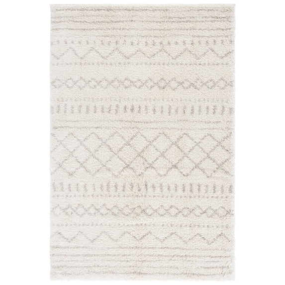 SAFAVIEH Arizona Teagan Geometric Shag Area Rug, Ivory/Beige, 6' x 8'