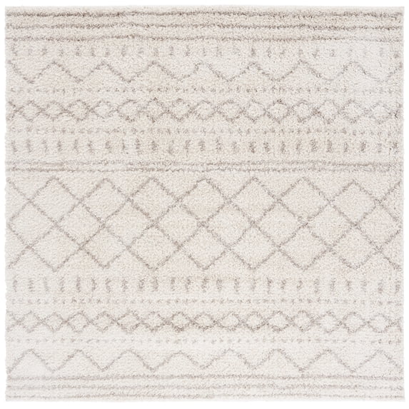 SAFAVIEH Arizona Teagan Geometric Shag Area Rug, Ivory/Beige, 8' x 8' Square