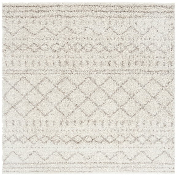 SAFAVIEH Arizona Teagan Geometric Shag Area Rug, Ivory/Beige, 8' x 8' Square