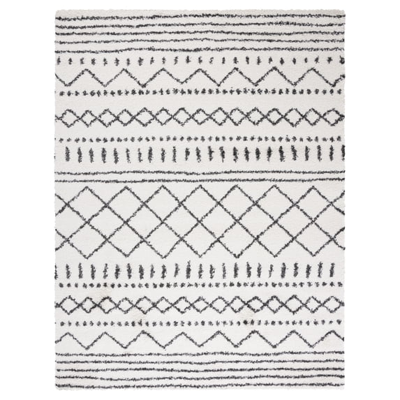 SAFAVIEH Arizona Teagan Geometric Shag Area Rug, Ivory/Black, 10' x 14'