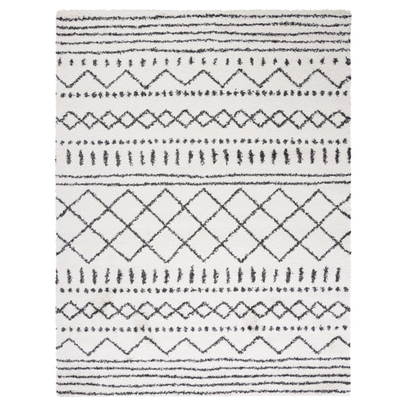 SAFAVIEH Arizona Teagan Geometric Shag Area Rug, Ivory/Black, 10' x 14'