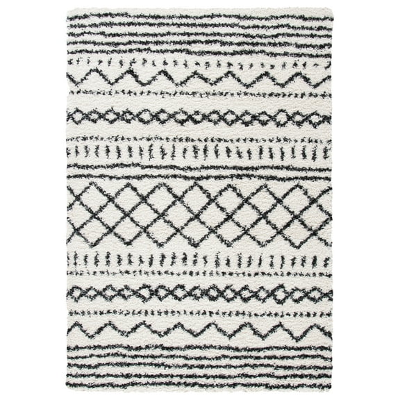 SAFAVIEH Arizona Teagan Geometric Shag Area Rug, Ivory/Black, 2' x 3'