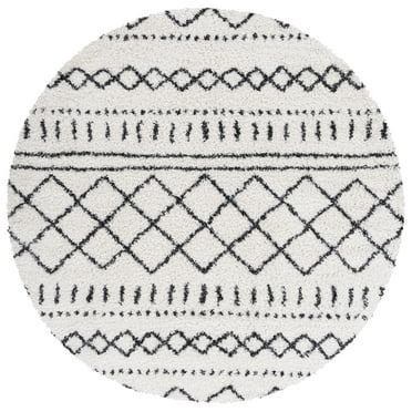 SAFAVIEH Arizona Teagan Geometric Shag Area Rug, Ivory/Black, 3'2" x 3'2" Round