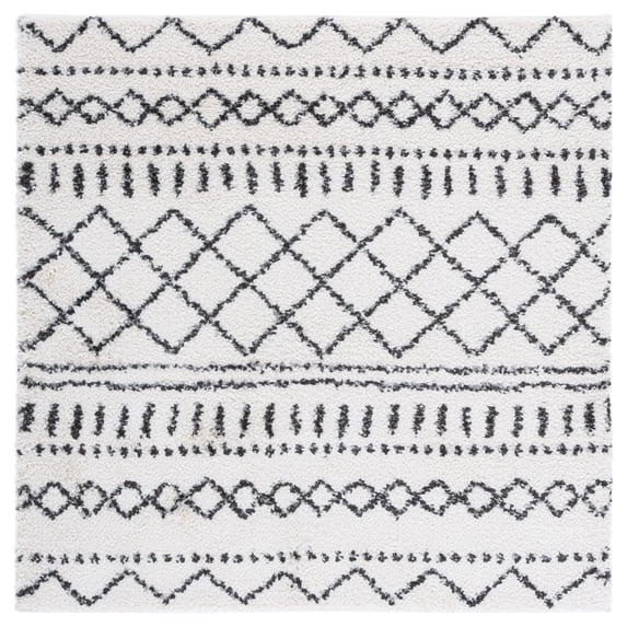 SAFAVIEH Arizona Teagan Geometric Shag Area Rug, Ivory/Black, 5'1" x 5'1" Square