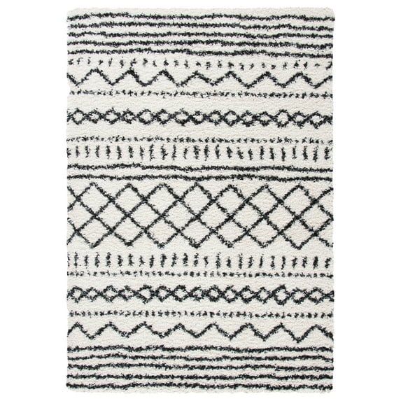 SAFAVIEH Arizona Teagan Geometric Shag Area Rug, Ivory/Black, 5'1" x 7'6"