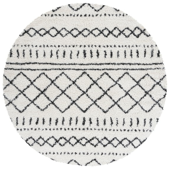 SAFAVIEH Arizona Teagan Geometric Shag Area Rug, Ivory/Black, 6'7" x 6'7" Round