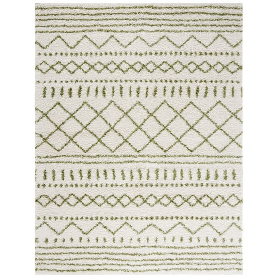 SAFAVIEH Arizona Teagan Geometric Shag Area Rug, Ivory/Green, 10' x 14'