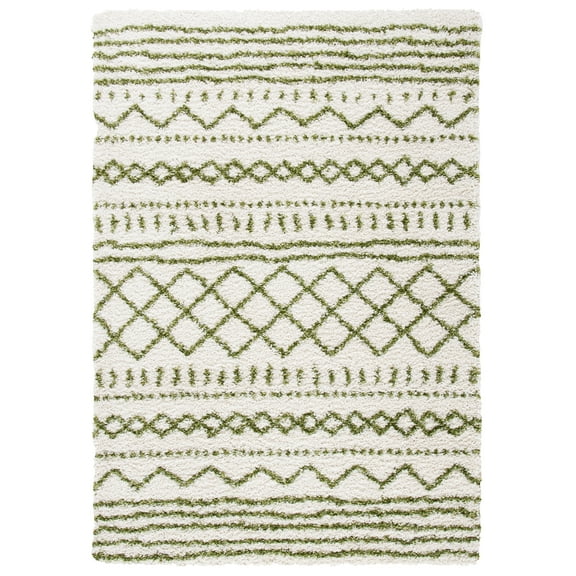 SAFAVIEH Arizona Teagan Geometric Shag Area Rug, Ivory/Green, 2'3" x 4'