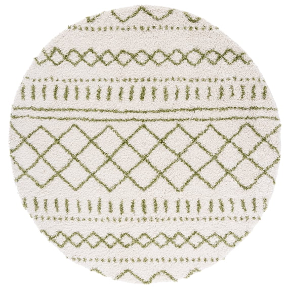 SAFAVIEH Arizona Teagan Geometric Shag Area Rug, Ivory/Green, 3'2" x 3'2" Round