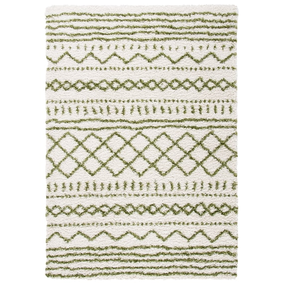 SAFAVIEH Arizona Teagan Geometric Shag Area Rug, Ivory/Green, 3'2" x 5'