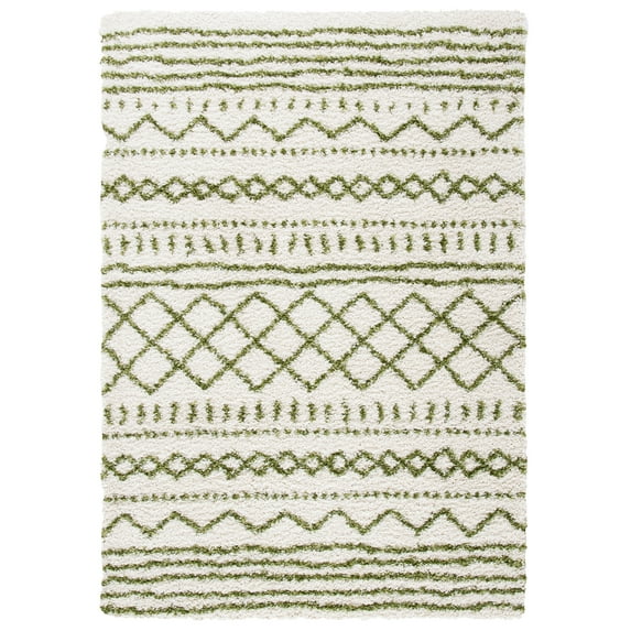 SAFAVIEH Arizona Teagan Geometric Shag Area Rug, Ivory/Green, 4' x 6'