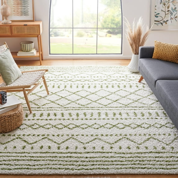Safavieh Arizona Teagan Geometric Shag Area Rug, Ivory/Green, 8' x 10'