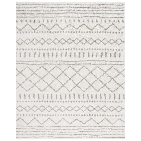 SAFAVIEH Arizona Teagan Geometric Shag Area Rug, Ivory/Grey, 11' x 15'