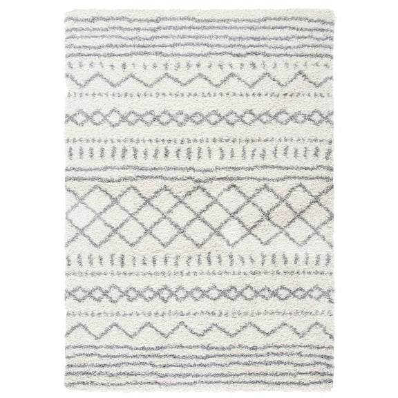 SAFAVIEH Arizona Teagan Geometric Shag Area Rug, Ivory/Grey, 2'3" x 4'